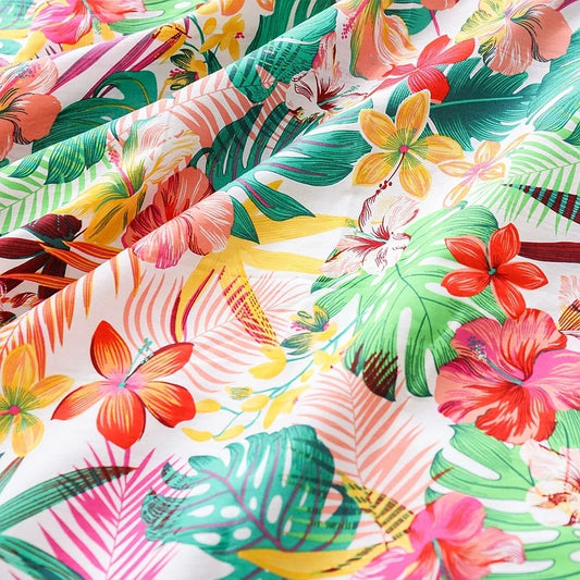 Tissu Coton Popeline à Fleurs Tropicales - TA'ATA TAHITI