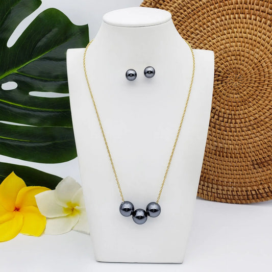 Collier & Boucles d'Oreilles Perles Noires | TA'ATA TAHITI
